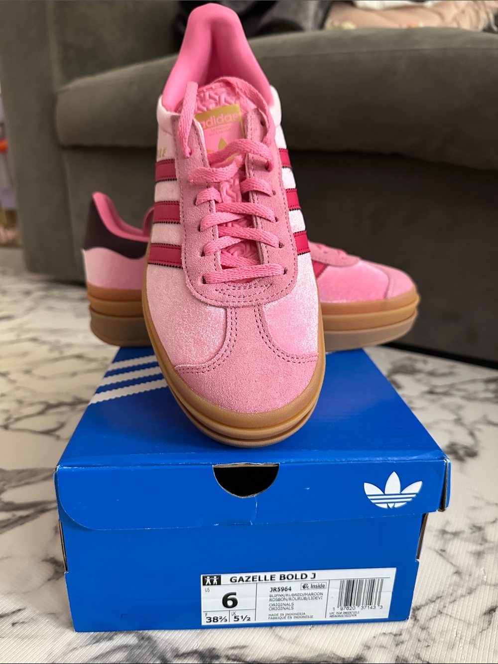 Platform Adidas Gazelle Bold Pink Suede Low-Top Sneakers with Gum Sole - Picture 6 of 7